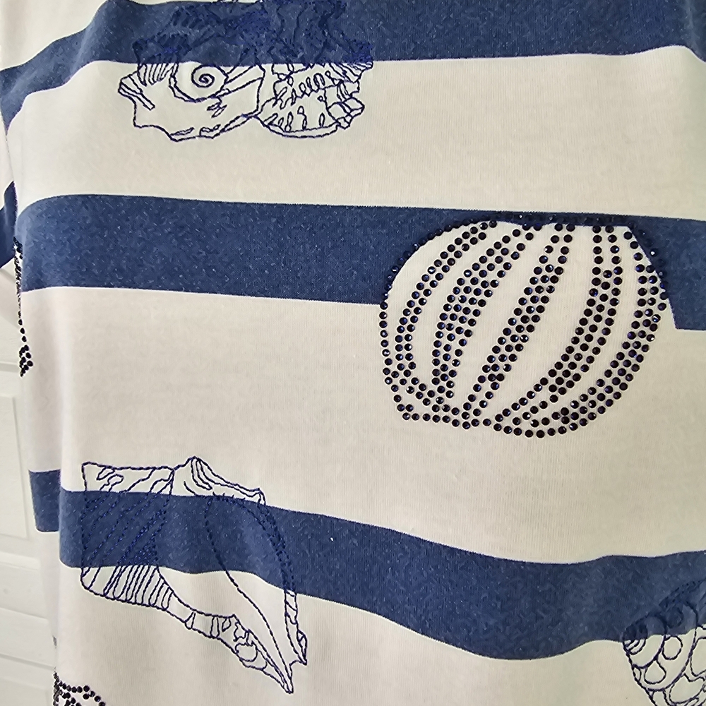 On 12th XL Nautical Striped Seashell Top | Coastal Boho Beach Preppy Summer - Picture 5 of 8